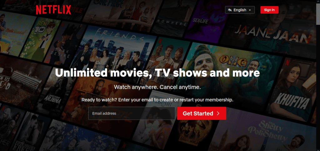 Netflix landing page hero section